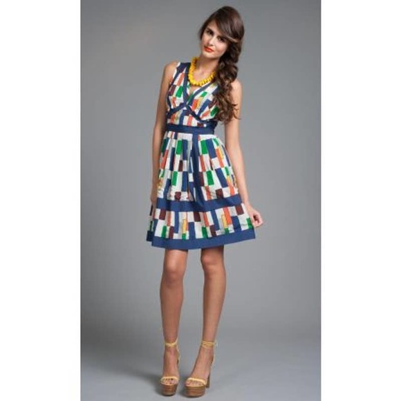 Plenty by Tracy Reece Dresses & Skirts - Plenty Tracy Reese Applique Frock Tiles Silk Dress With Pockets Blue White Sz 8